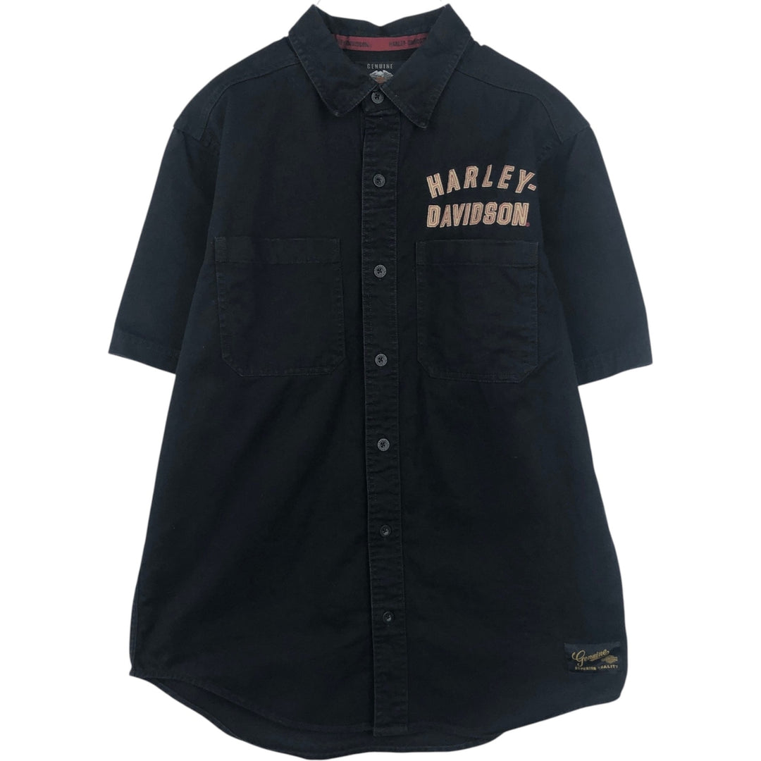 Harley-Davidson Hidden Button-Down Short-Sleeve Work Shirt, Men's Size M (approx.) cotton black type Vintage Second Hand