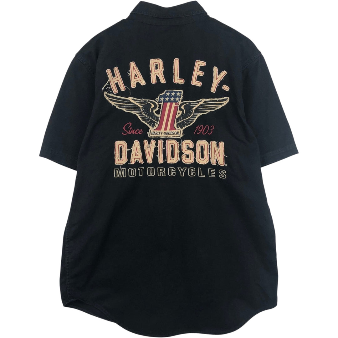 Harley-Davidson Hidden Button-Down Short-Sleeve Work Shirt, Men's Size M (approx.) cotton black type Vintage Second Hand