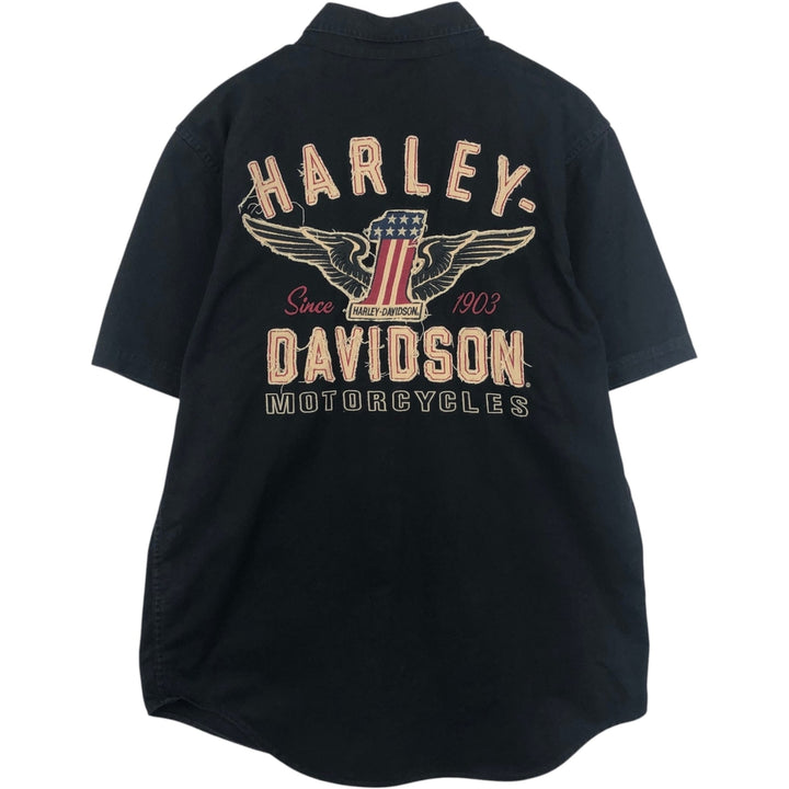 Harley-Davidson Hidden Button-Down Short-Sleeve Work Shirt, Men's Size M (approx.) cotton black type Vintage Second Hand