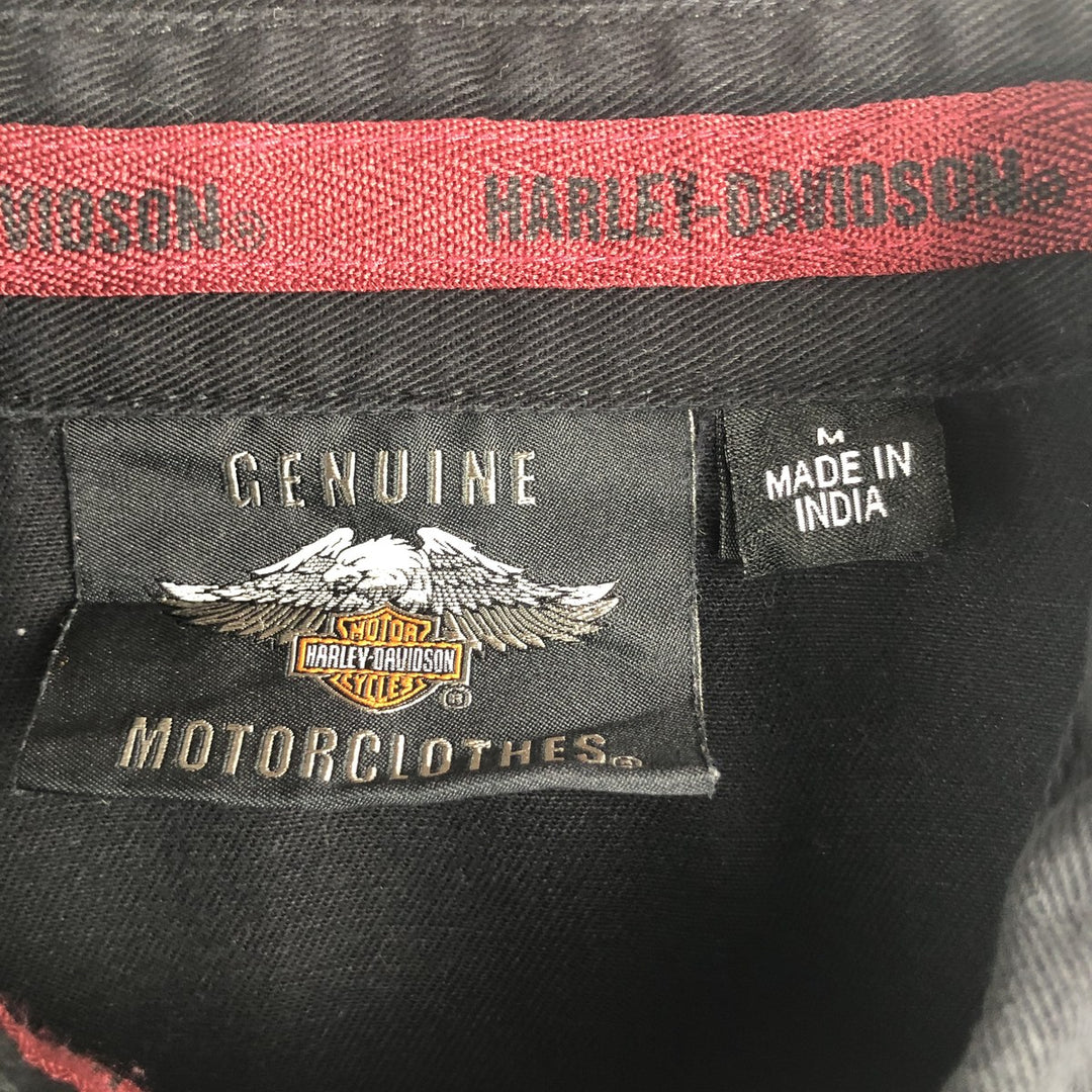 Harley-Davidson Hidden Button-Down Short-Sleeve Work Shirt, Men's Size M (approx.) cotton black type Vintage Second Hand