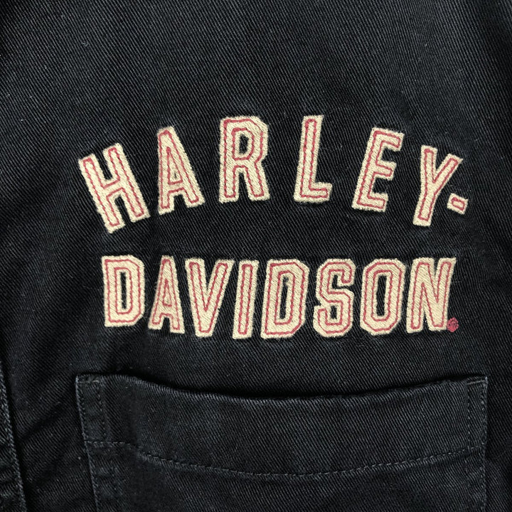 Harley-Davidson Hidden Button-Down Short-Sleeve Work Shirt, Men's Size M (approx.) cotton black type Vintage Second Hand
