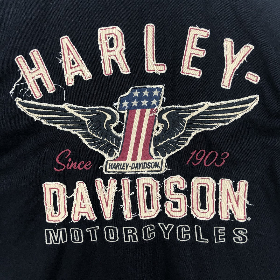 Harley-Davidson Hidden Button-Down Short-Sleeve Work Shirt, Men's Size M (approx.) cotton black type Vintage Second Hand