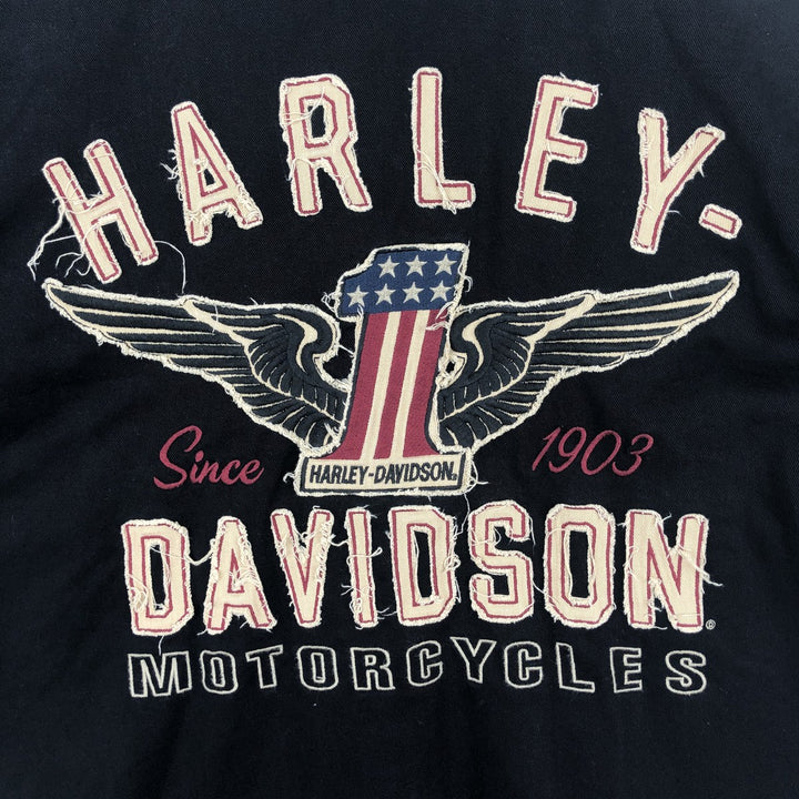 Harley-Davidson Hidden Button-Down Short-Sleeve Work Shirt, Men's Size M (approx.) cotton black type Vintage Second Hand