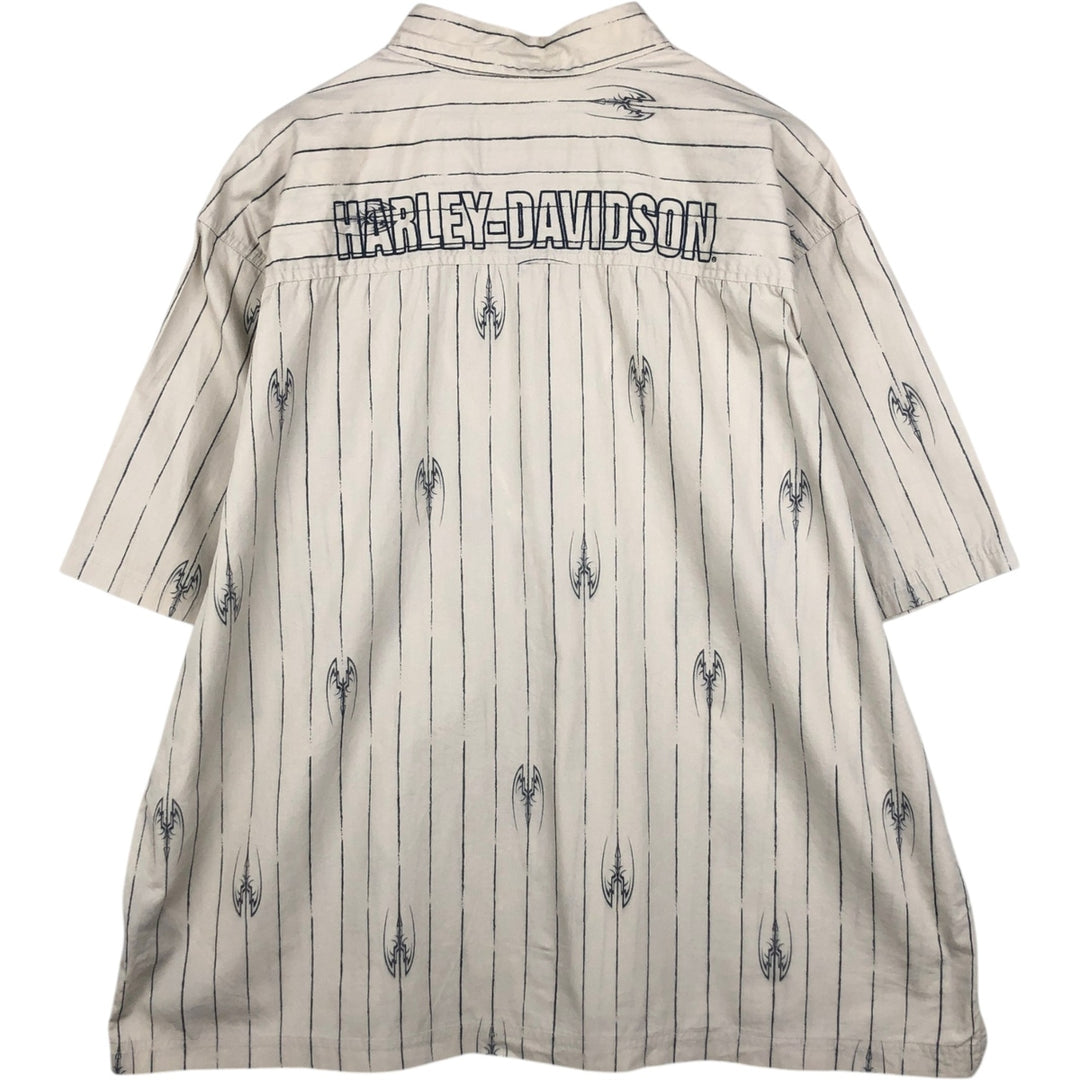 Harley-Davidson Stripe Pattern Short-Sleeve Work Shirt, Boxy Shirt, Men's Size XXL (approx.) cotton unbleached Vintage Second Hand