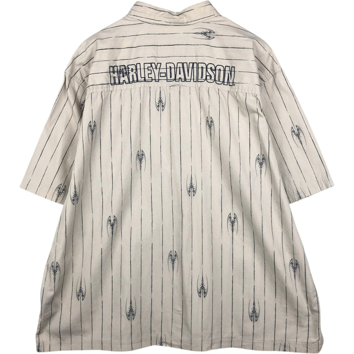 Harley-Davidson Stripe Pattern Short-Sleeve Work Shirt, Boxy Shirt, Men's Size XXL (approx.) cotton unbleached Vintage Second Hand
