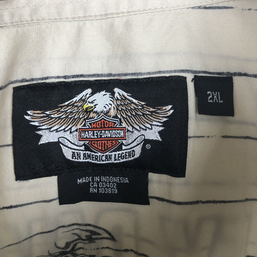 Harley-Davidson Stripe Pattern Short-Sleeve Work Shirt, Boxy Shirt, Men's Size XXL (approx.) cotton unbleached Vintage Second Hand