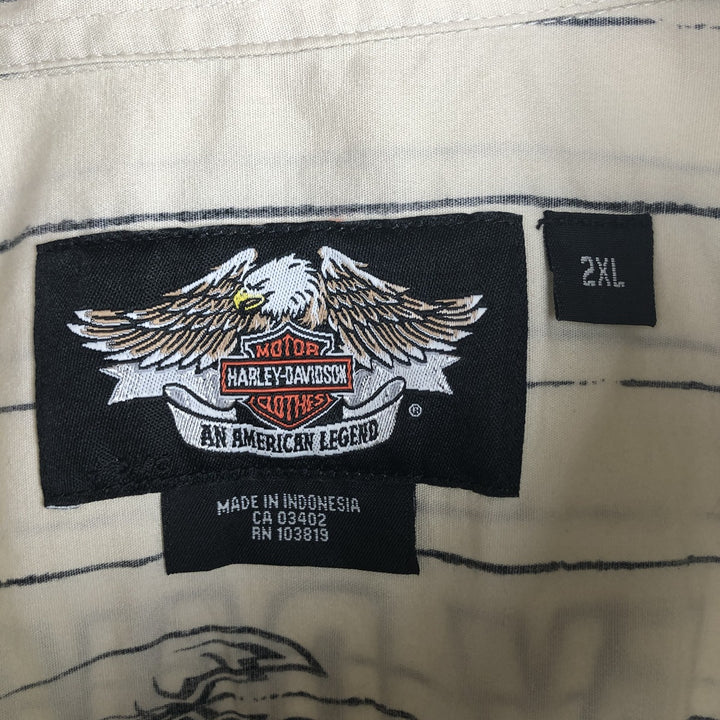 Harley-Davidson Stripe Pattern Short-Sleeve Work Shirt, Boxy Shirt, Men's Size XXL (approx.) cotton unbleached Vintage Second Hand