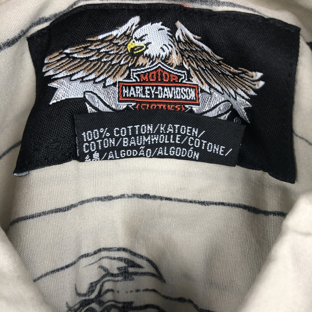 Harley-Davidson Stripe Pattern Short-Sleeve Work Shirt, Boxy Shirt, Men's Size XXL (approx.) cotton unbleached Vintage Second Hand