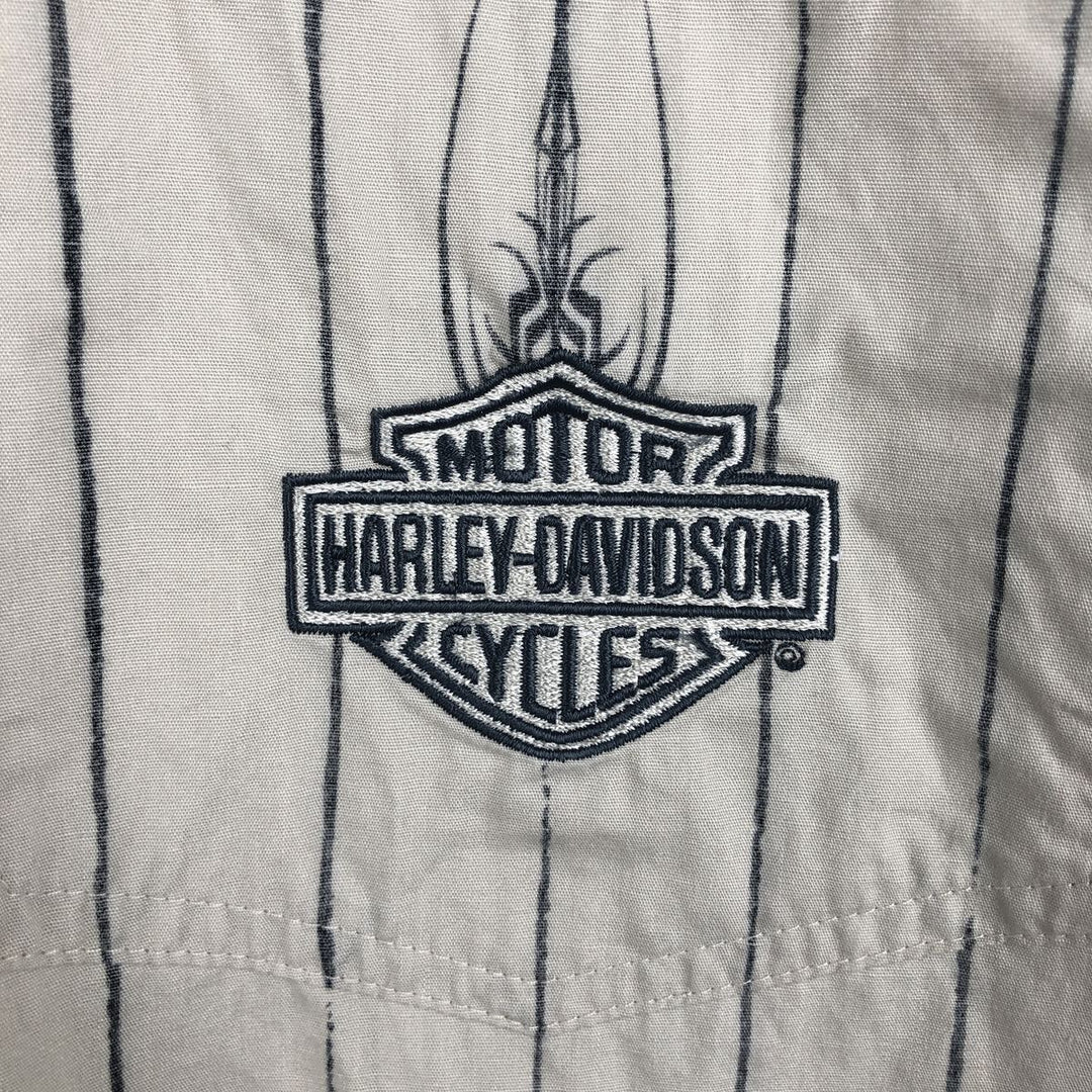 Harley-Davidson Stripe Pattern Short-Sleeve Work Shirt, Boxy Shirt, Men's Size XXL (approx.) cotton unbleached Vintage Second Hand