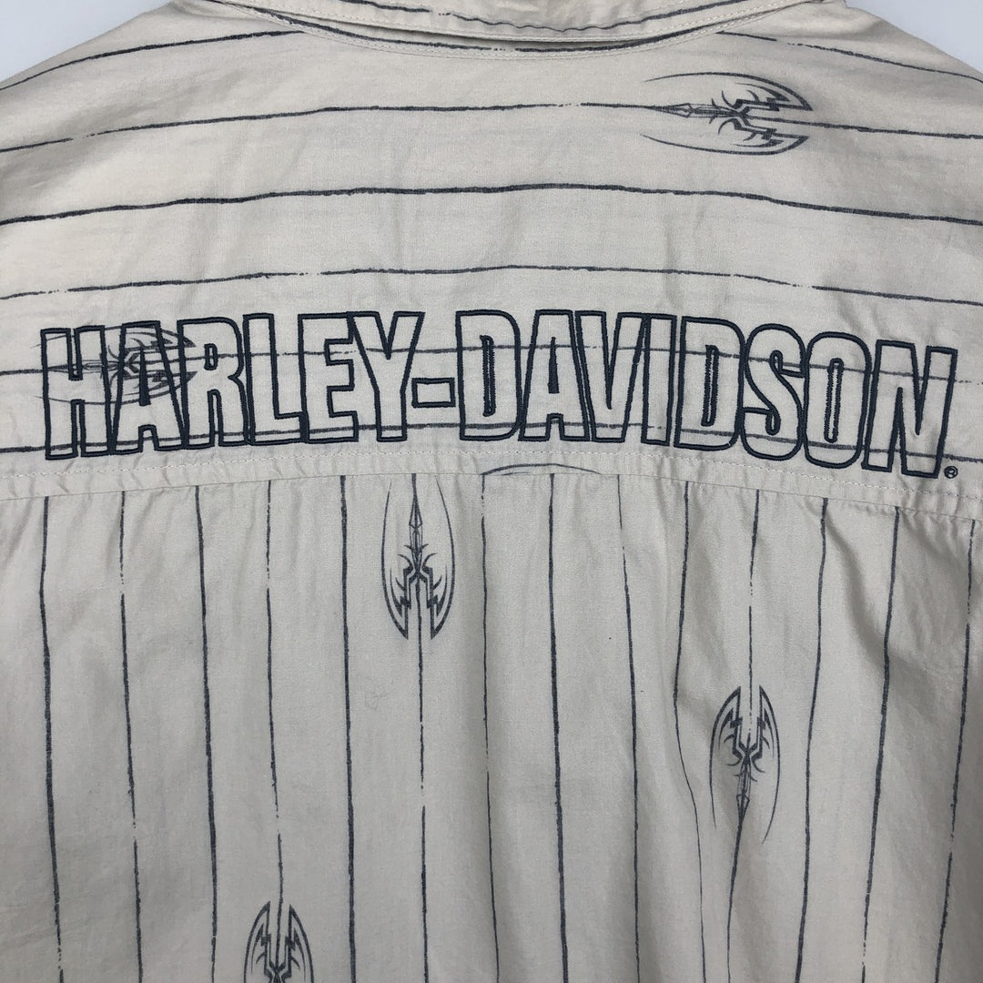 Harley-Davidson Stripe Pattern Short-Sleeve Work Shirt, Boxy Shirt, Men's Size XXL (approx.) cotton unbleached Vintage Second Hand