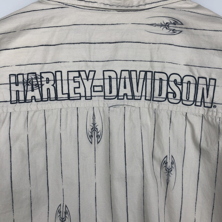Harley-Davidson Stripe Pattern Short-Sleeve Work Shirt, Boxy Shirt, Men's Size XXL (approx.) cotton unbleached Vintage Second Hand