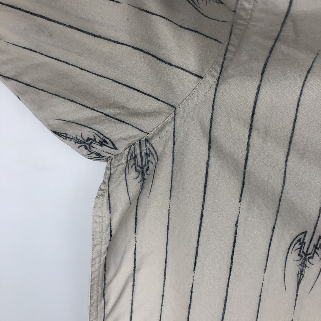 Harley-Davidson Stripe Pattern Short-Sleeve Work Shirt, Boxy Shirt, Men's Size XXL (approx.) cotton unbleached Vintage Second Hand