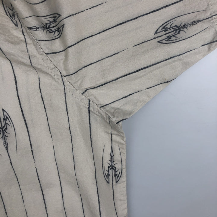 Harley-Davidson Stripe Pattern Short-Sleeve Work Shirt, Boxy Shirt, Men's Size XXL (approx.) cotton unbleached Vintage Second Hand