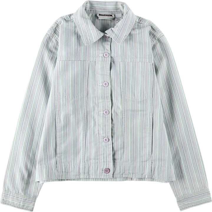 LESLIE FAY SPORT Multi-stripe Cotton Jacket, Women's Size M (approx.) cotton green type yellow green Vintage Second Hand