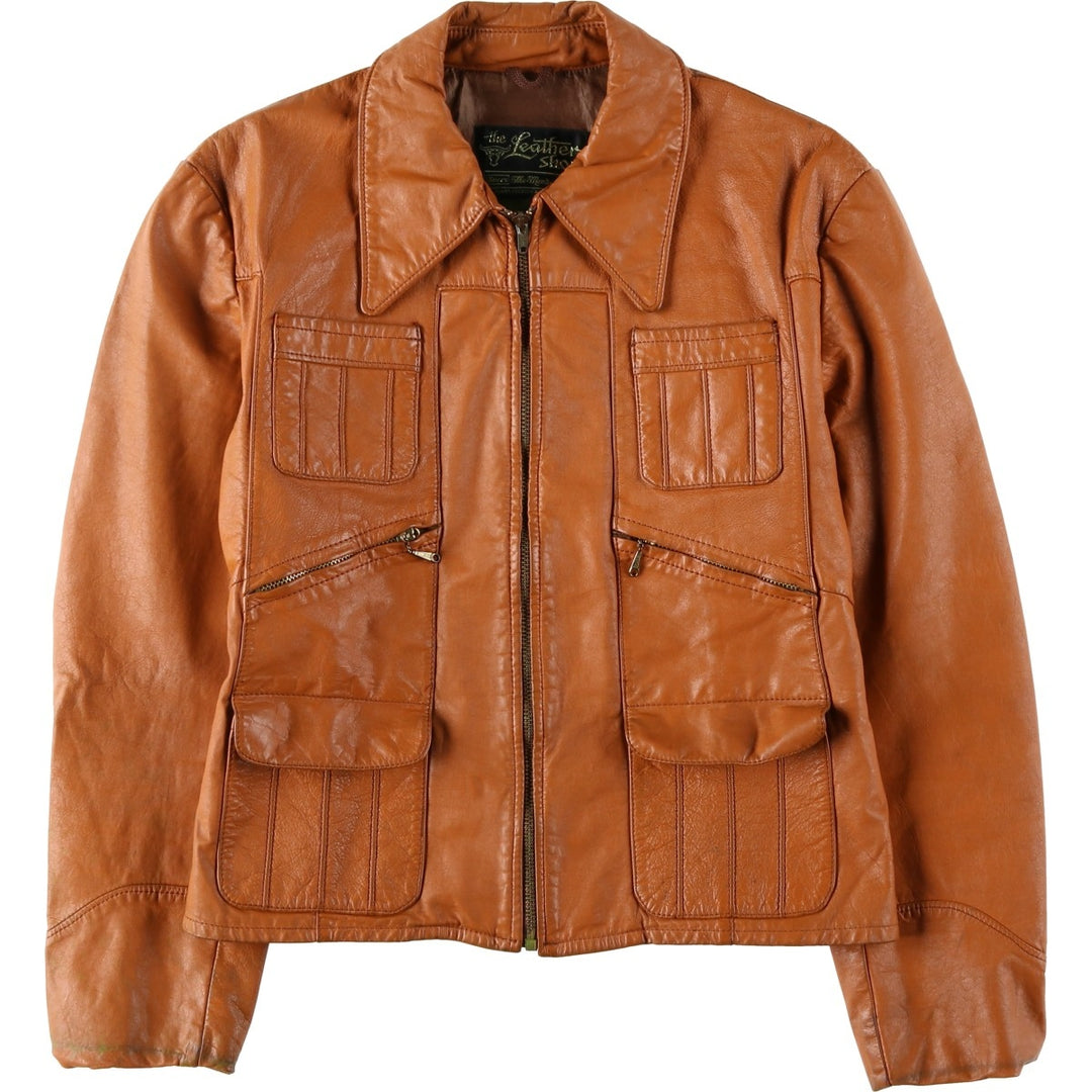 1970'S Sears THE LEARHER SHOP Leather Jacket, Men's Size L (approx.), Vintage genuine leather brown type Vintage Second Hand