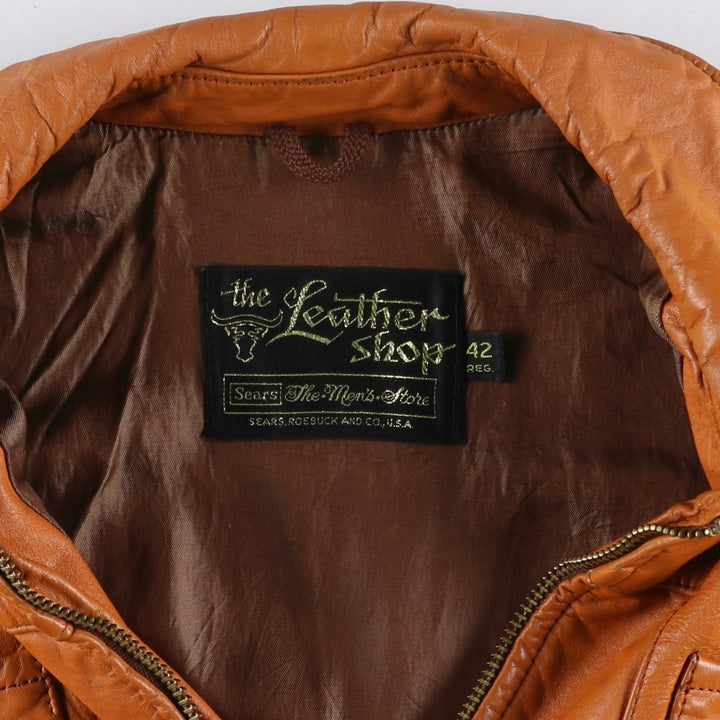 1970'S Sears THE LEARHER SHOP Leather Jacket, Men's Size L (approx.), Vintage genuine leather brown type Vintage Second Hand