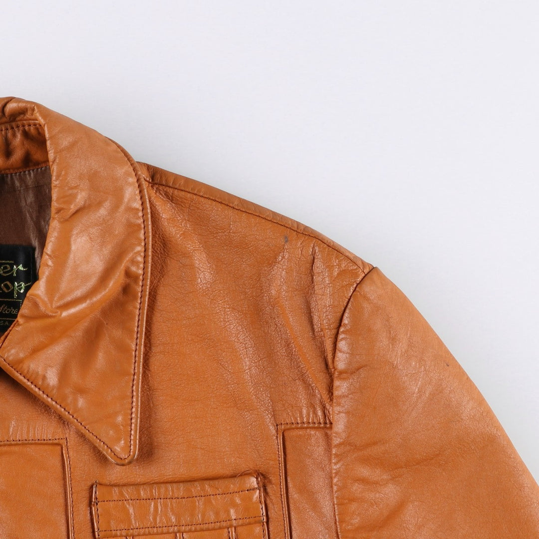 1970'S Sears THE LEARHER SHOP Leather Jacket, Men's Size L (approx.), Vintage genuine leather brown type Vintage Second Hand