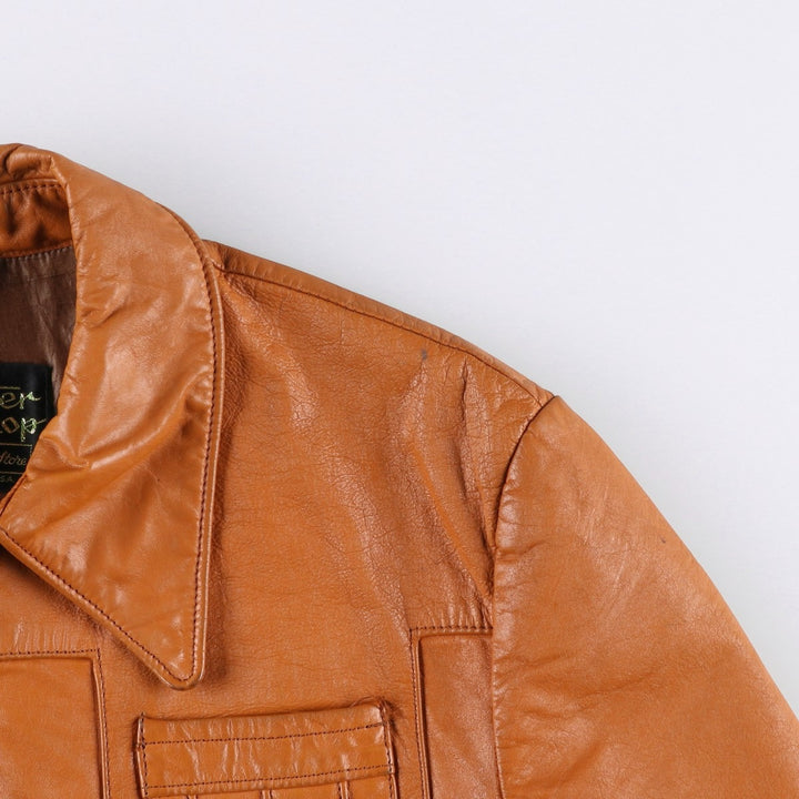 1970'S Sears THE LEARHER SHOP Leather Jacket, Men's Size L (approx.), Vintage genuine leather brown type Vintage Second Hand