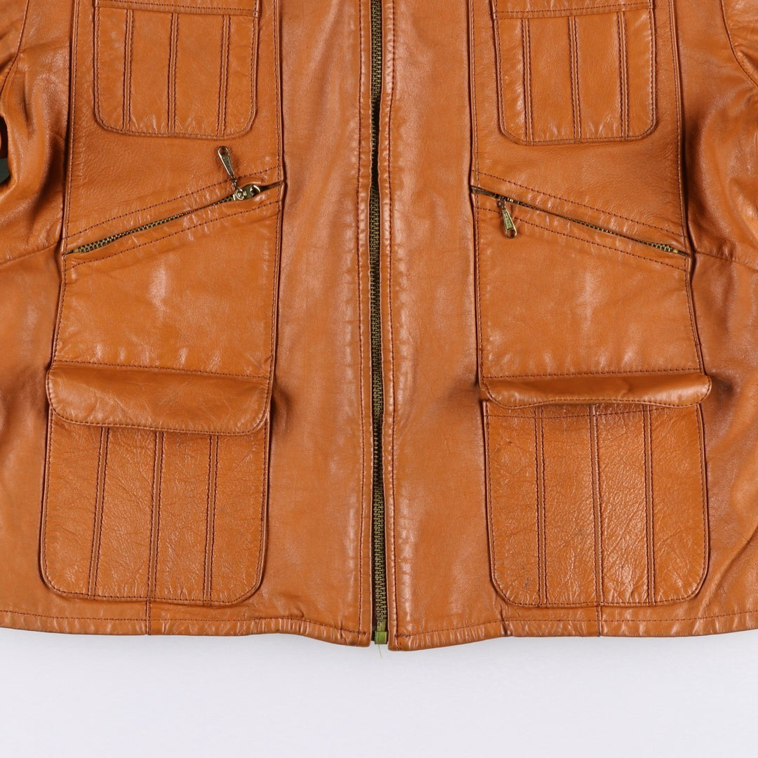 1970'S Sears THE LEARHER SHOP Leather Jacket, Men's Size L (approx.), Vintage genuine leather brown type Vintage Second Hand