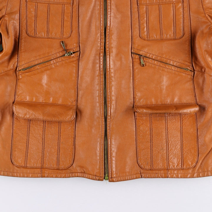 1970'S Sears THE LEARHER SHOP Leather Jacket, Men's Size L (approx.), Vintage genuine leather brown type Vintage Second Hand