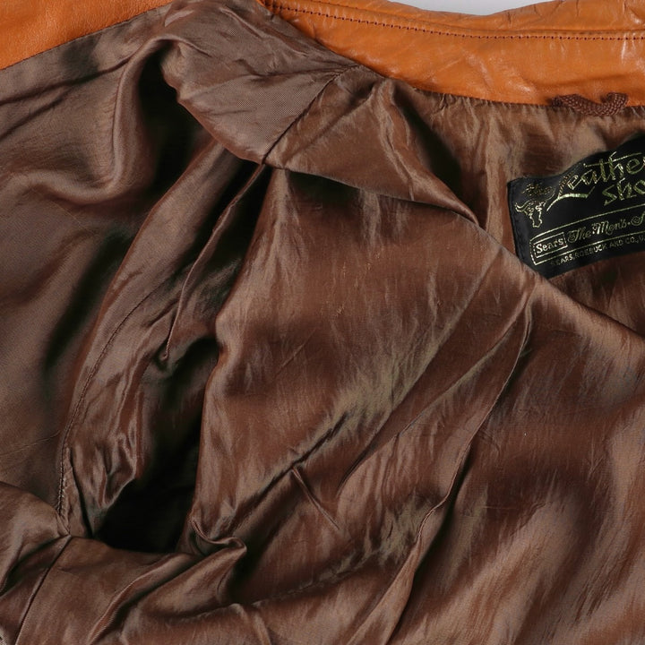 1970'S Sears THE LEARHER SHOP Leather Jacket, Men's Size L (approx.), Vintage genuine leather brown type Vintage Second Hand