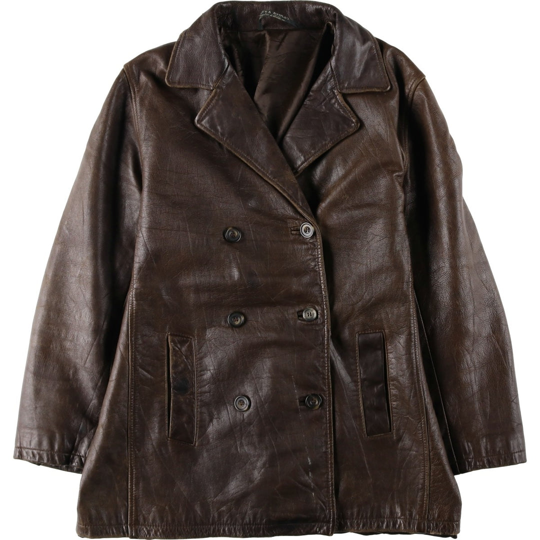 Laura Ashley double-breasted leather tailored jacket, made in England, women's size L equivalent. genuine leather brown type Vintage Second Hand