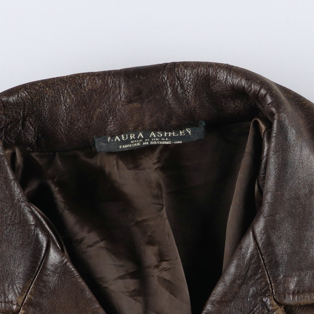 Laura Ashley double-breasted leather tailored jacket, made in England, women's size L equivalent. genuine leather brown type Vintage Second Hand