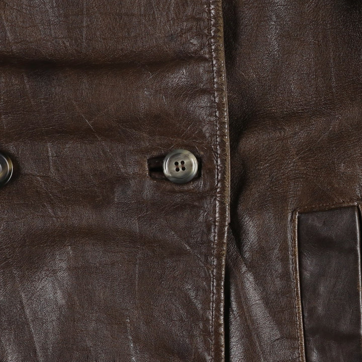 Laura Ashley double-breasted leather tailored jacket, made in England, women's size L equivalent. genuine leather brown type Vintage Second Hand