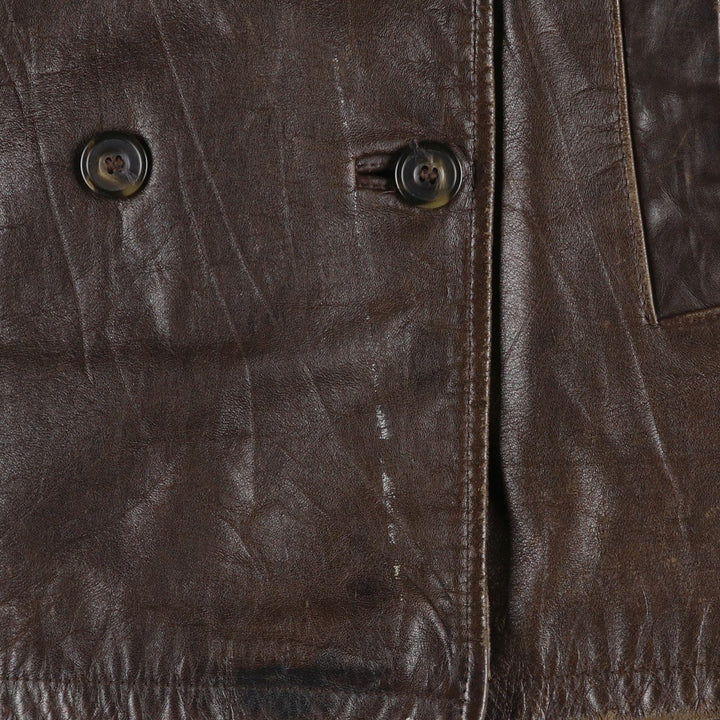 Laura Ashley double-breasted leather tailored jacket, made in England, women's size L equivalent. genuine leather brown type Vintage Second Hand