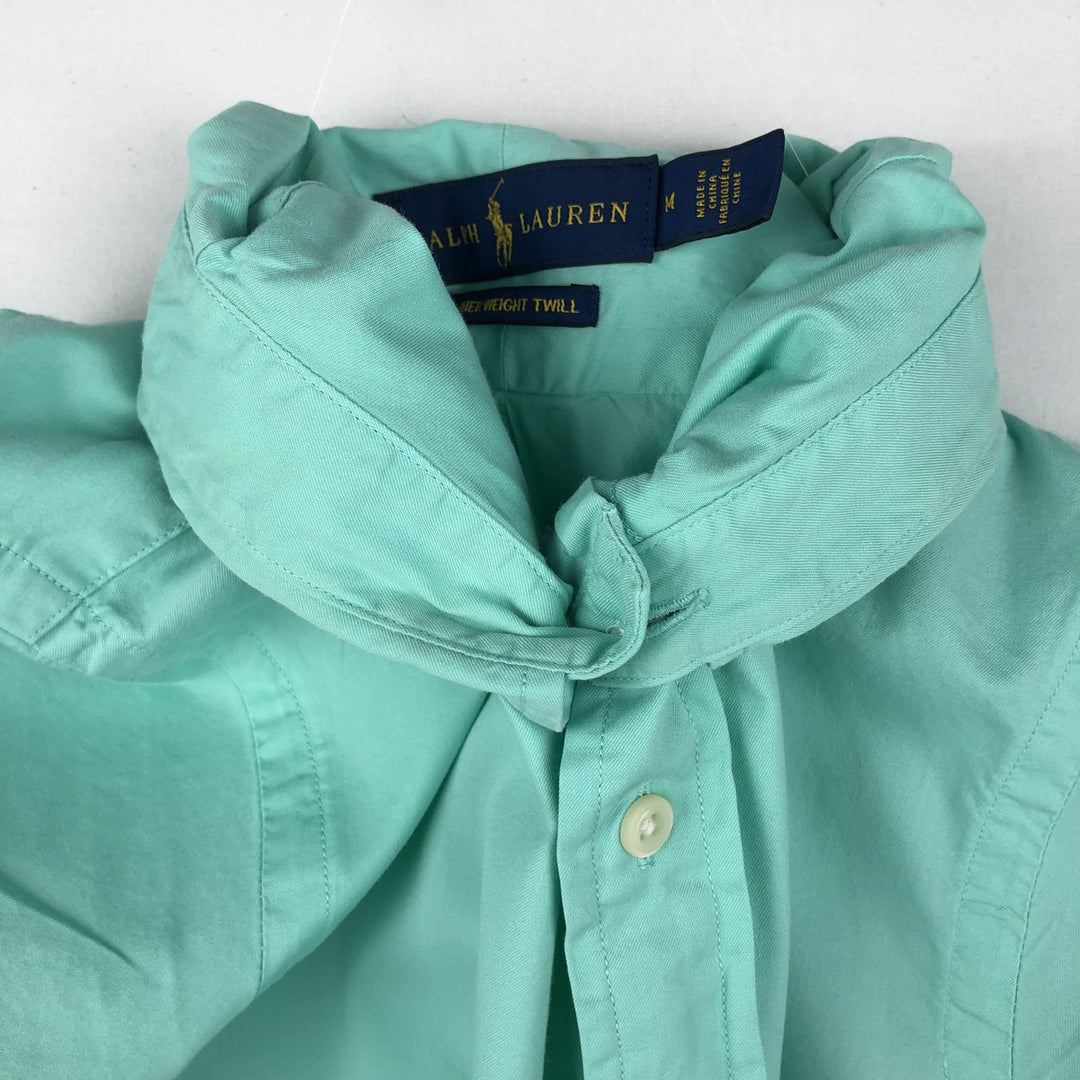 Ralph Lauren Featherweight Twill Short-Sleeve Button-Down Shirt, Men's Size M (approx.) cotton Mint green Vintage Second Hand
