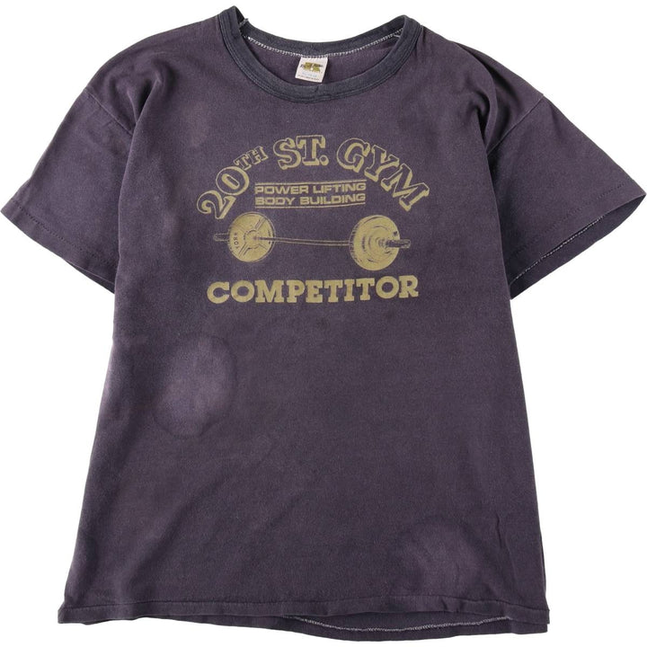 80'S Russell 20th St. Gym Advertising T-Shirt, Made in USA, Men's XL equivalent, Vintage cotton navy blue type Vintage Second Hand