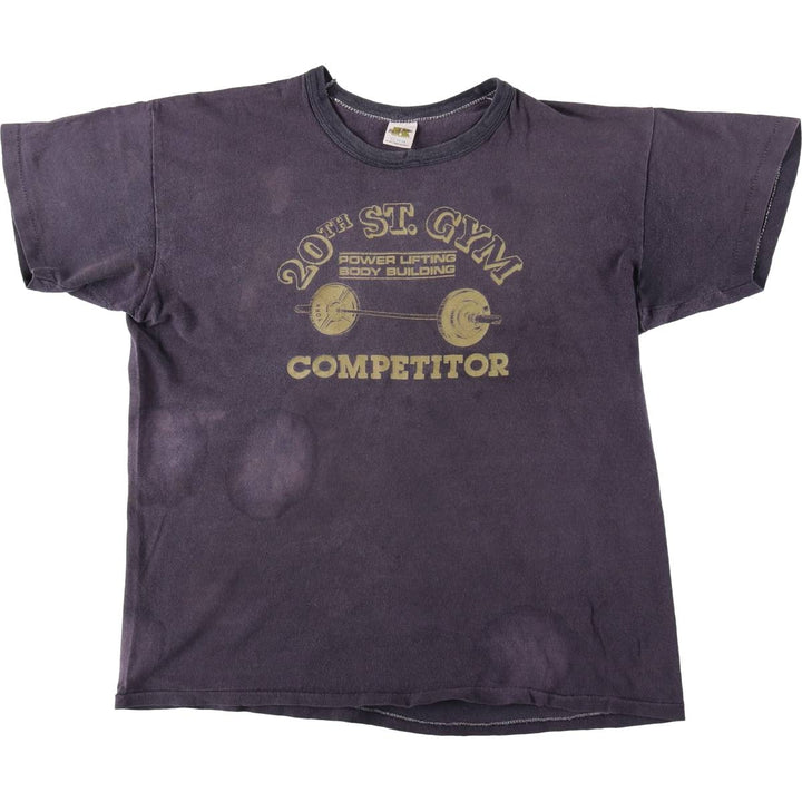 80'S Russell 20th St. Gym Advertising T-Shirt, Made in USA, Men's XL equivalent, Vintage cotton navy blue type Vintage Second Hand