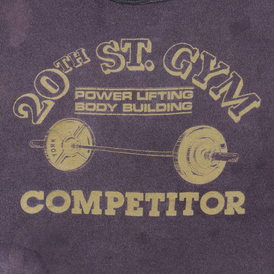 80'S Russell 20th St. Gym Advertising T-Shirt, Made in USA, Men's XL equivalent, Vintage cotton navy blue type Vintage Second Hand