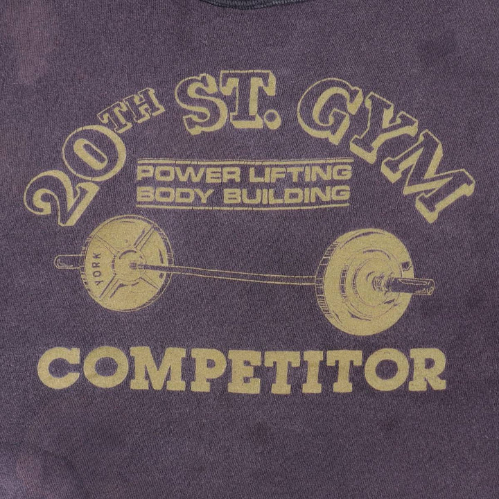 80'S Russell 20th St. Gym Advertising T-Shirt, Made in USA, Men's XL equivalent, Vintage cotton navy blue type Vintage Second Hand