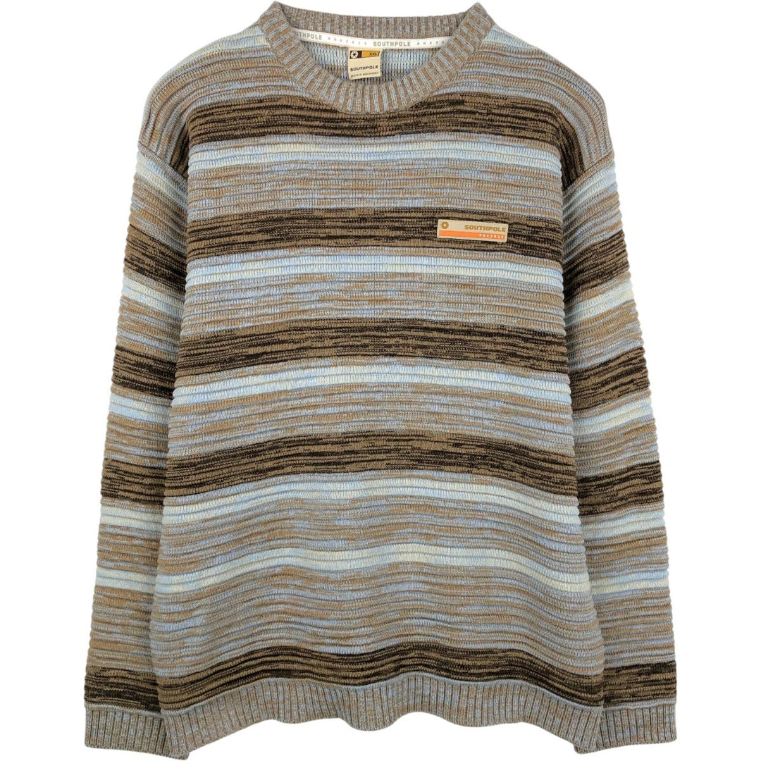Southpole 90s-00'S Multi-border Acrylic Knit Sweater, Men's XXL equivalent, Vintage acrylic Beige type Vintage Second Hand