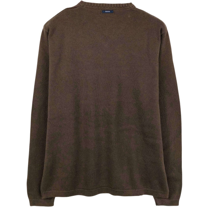 Nautica Check Pattern V-Neck Cotton Knit Sweater, Men's Size M (approx.) cotton brown type Vintage Second Hand