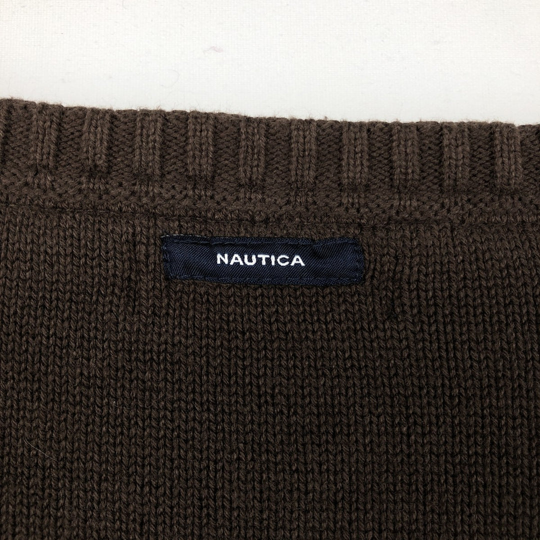 Nautica Check Pattern V-Neck Cotton Knit Sweater, Men's Size M (approx.) cotton brown type Vintage Second Hand