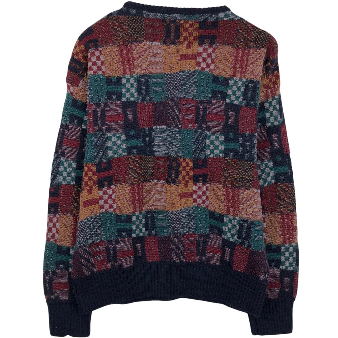 All-over print patchwork knit sweater, men's size L (approx.) unclear navy blue type Vintage Second Hand