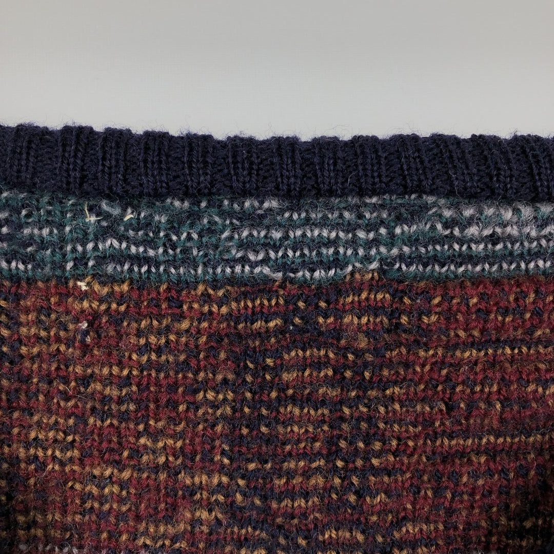 All-over print patchwork knit sweater, men's size L (approx.) unclear navy blue type Vintage Second Hand