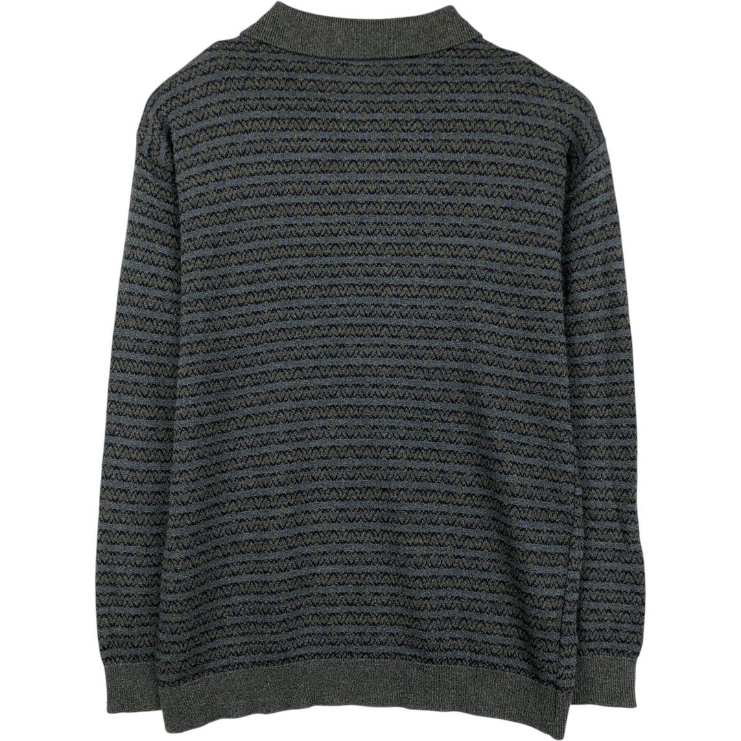 90'S Northern Isles all-over print polo knit sweater, men's size L equivalent, vintage. acrylic navy blue type Vintage Second Hand