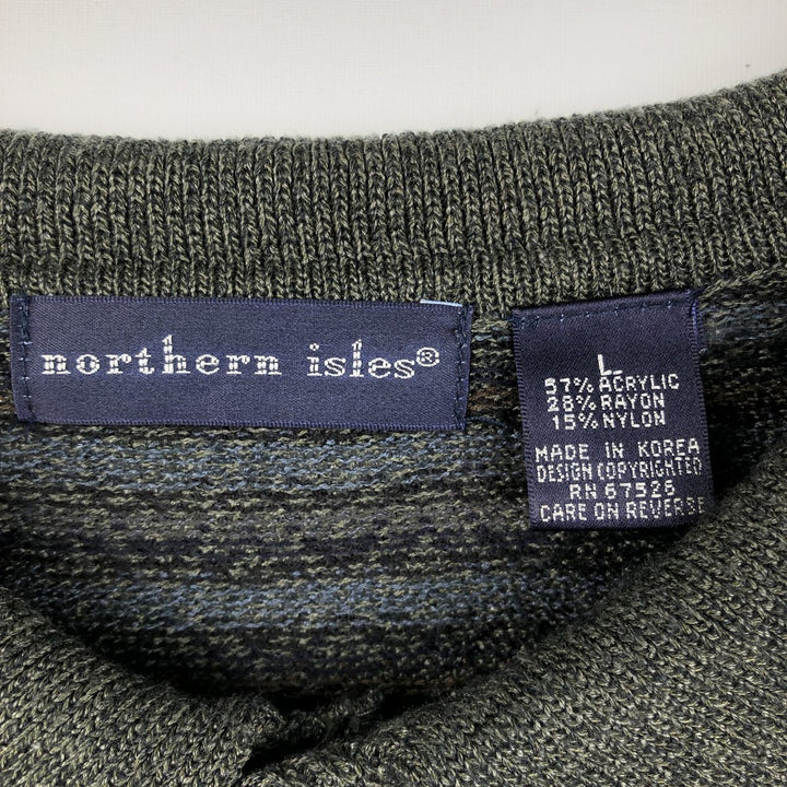 90'S Northern Isles all-over print polo knit sweater, men's size L equivalent, vintage. acrylic navy blue type Vintage Second Hand