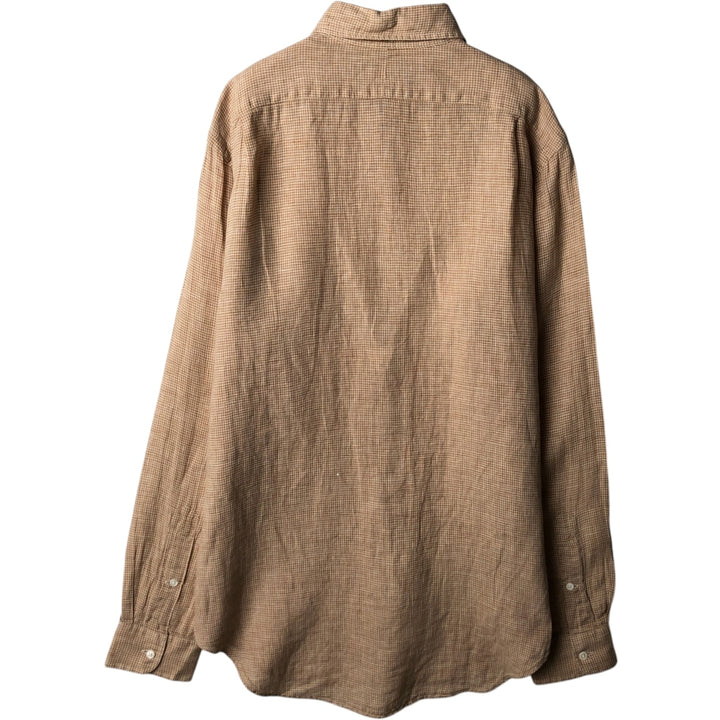 Ralph Lauren POLO by Ralph Lauren Check Pattern Long-Sleeve Linen Shirt (Men's Size S) linen Beige type Vintage Second Hand