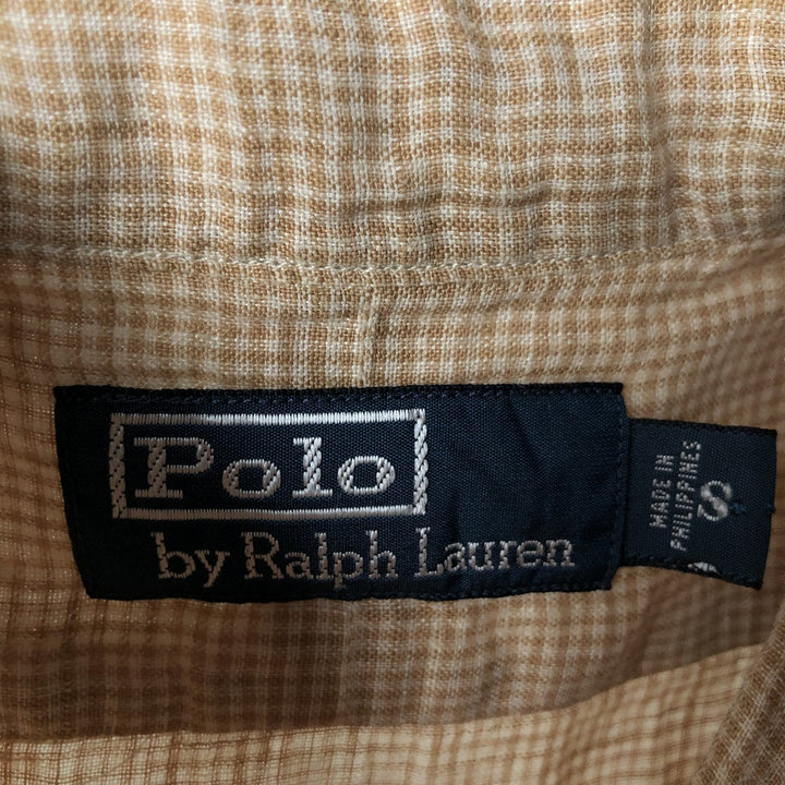 Ralph Lauren POLO by Ralph Lauren Check Pattern Long-Sleeve Linen Shirt (Men's Size S) linen Beige type Vintage Second Hand