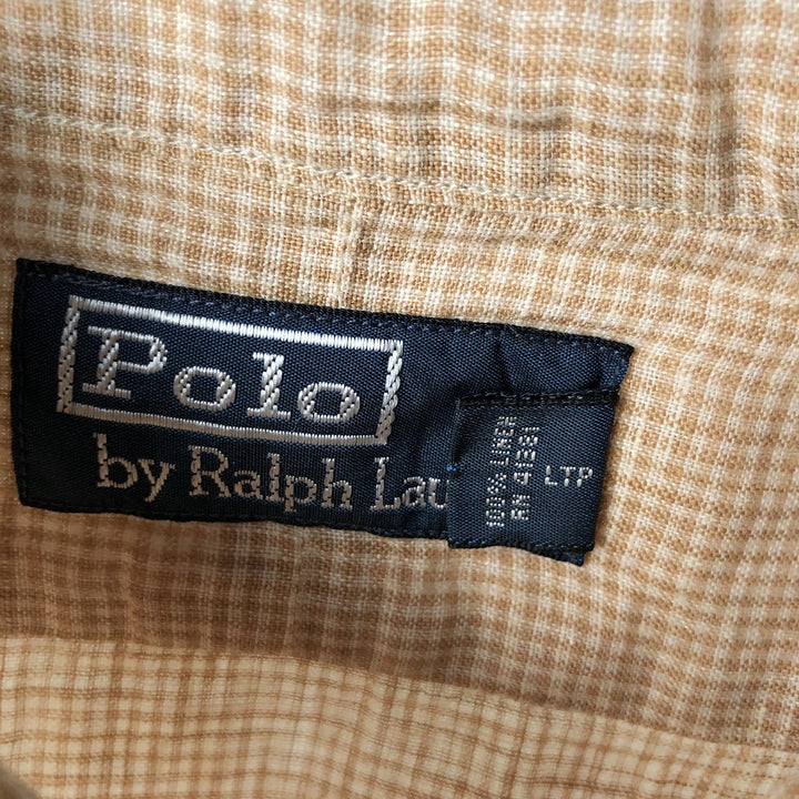 Ralph Lauren POLO by Ralph Lauren Check Pattern Long-Sleeve Linen Shirt (Men's Size S) linen Beige type Vintage Second Hand
