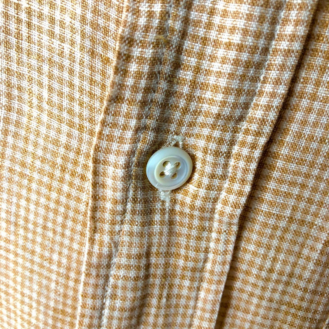 Ralph Lauren POLO by Ralph Lauren Check Pattern Long-Sleeve Linen Shirt (Men's Size S) linen Beige type Vintage Second Hand