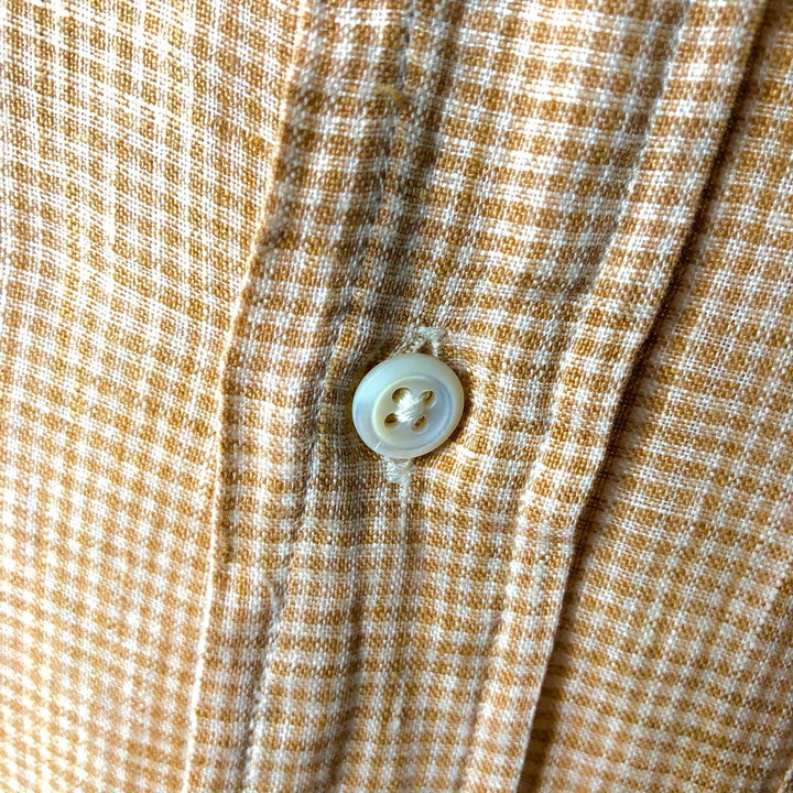 Ralph Lauren POLO by Ralph Lauren Check Pattern Long-Sleeve Linen Shirt (Men's Size S) linen Beige type Vintage Second Hand
