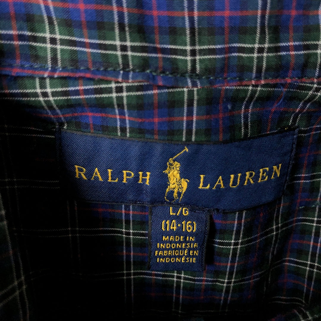 Ralph Lauren long-sleeved button-down check shirt, women's size S cotton navy blue type Vintage Second Hand