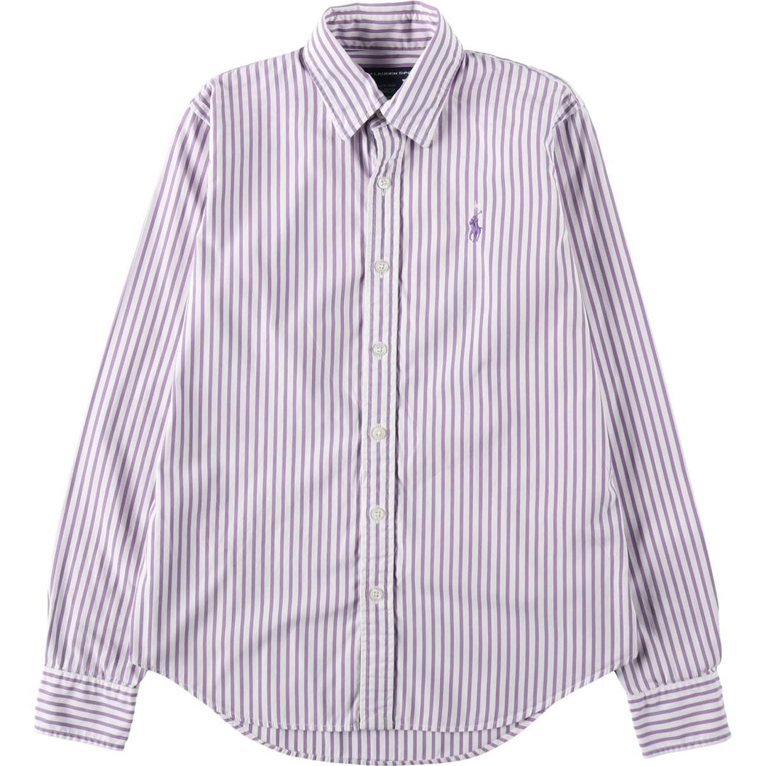 Ralph Lauren RALPH LAUREN SPORT SLIM FIT Long-Sleeve Cotton Stripe Shirt, Women's Size S (approx.) cotton purple type Vintage Second Hand