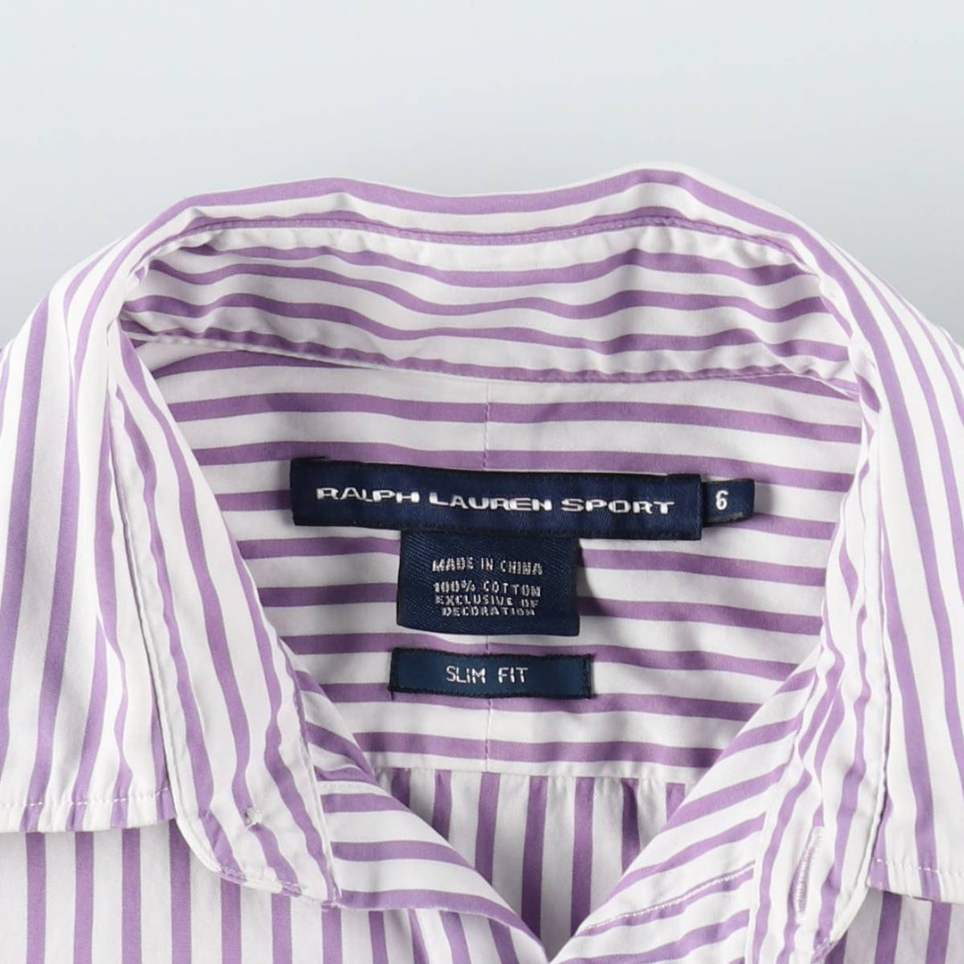 Ralph Lauren RALPH LAUREN SPORT SLIM FIT Long-Sleeve Cotton Stripe Shirt, Women's Size S (approx.) cotton purple type Vintage Second Hand