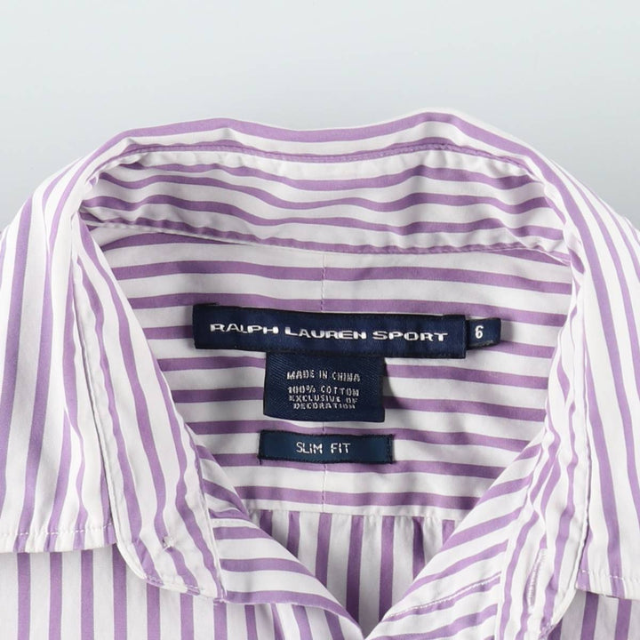 Ralph Lauren RALPH LAUREN SPORT SLIM FIT Long-Sleeve Cotton Stripe Shirt, Women's Size S (approx.) cotton purple type Vintage Second Hand